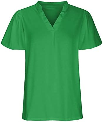 Кошули за жени 2023 лабава обична маица со кратки ракави летни V-вратот цврста маичка маичка лабава лесна блуза Туника врвови