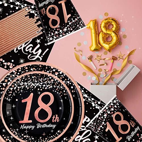 18-ти роденденски украси за девојки неа - розово злато роденденски материјали Чинии И Салфетки, Чаши, Сламки, чаршав, Садови за Еднократна