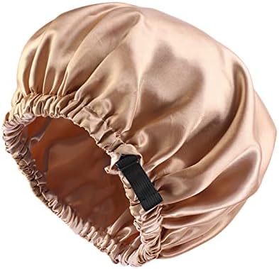 Сатенска хауба прилагодлива големина на главата за спиење свилена хауба за жени мажи со двојно слој сатен наредени капачиња за корпа за бери