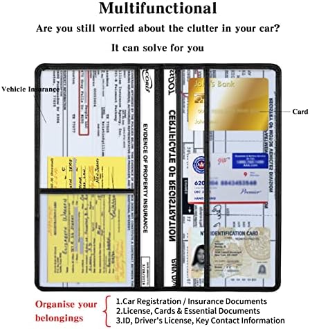 Регистрација на автомобили Tildosac и држач за картички за осигурување ： Автоматска ракавица кутија Организатор Документ паричник кожен