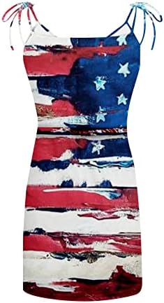 Без ракав мини фустан за жени патриотско американско знаме летно зуење бохо коктел забави резервоар фустани плус