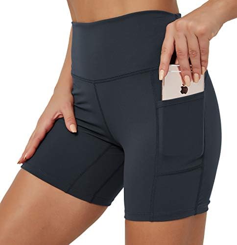 Atterенски атлетски јога шорцеви од 6 инчи со џебови со џебови контрола на стомакот со високи половини со кратко пешачење
