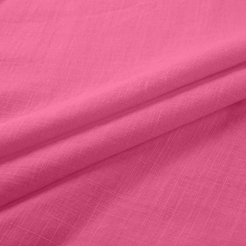 Womenените памучни ленени врвови врвови плус големина модни цврсти туники, обични лабави вклопени удобни 3/4 кошула со ракави блузи