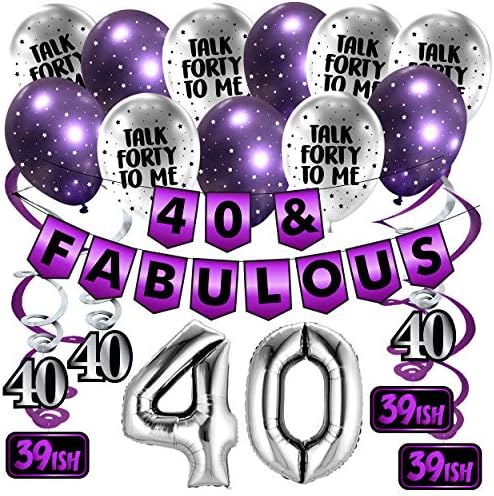 40 &засилувач; Прекрасен Роденден Пакет-Виолетова &засилувач; Сребрена Среќен Роденден Бантинг, Балон, И Вител Пакет - Роденден Украси - 40-Ти Роденден Материјали