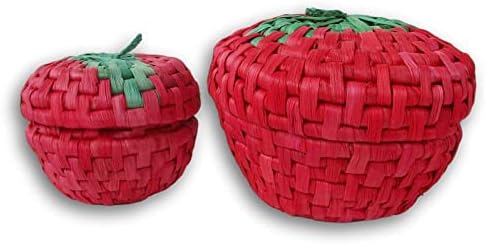 Корпи за Гнездење јагоди-Црвени Меки Ткаени Корпи Со Бобинки Со Капаци-Комплет од 2, Црвени, Средни