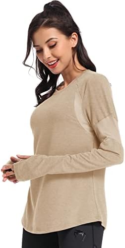 Muzniuer женски долги ракави вежбање кошули-обична маичка со долги ракави за жени јога спортска маица активна облека со дупка