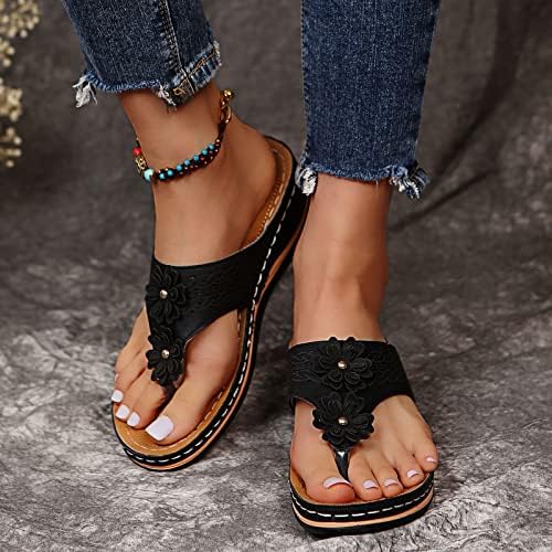 Amsенски сандали удобни флип -апостолки за жени со лак поддршка летен случајн облечен клин платформ чевли чевли