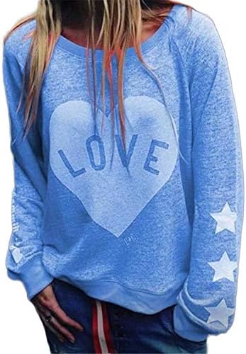 Angенски Ден ракав за женски слатки слатки од срце, џемперки за џемпери, графички пуловер џемпер врвови блуза