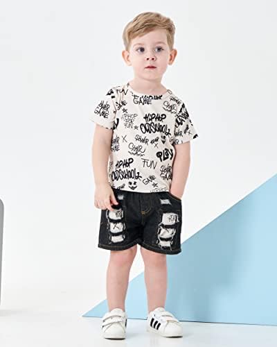 Renotemy Toddle Бебе момчиња облека памук летни облеки Мало момче облека маица шорцеви детска облека