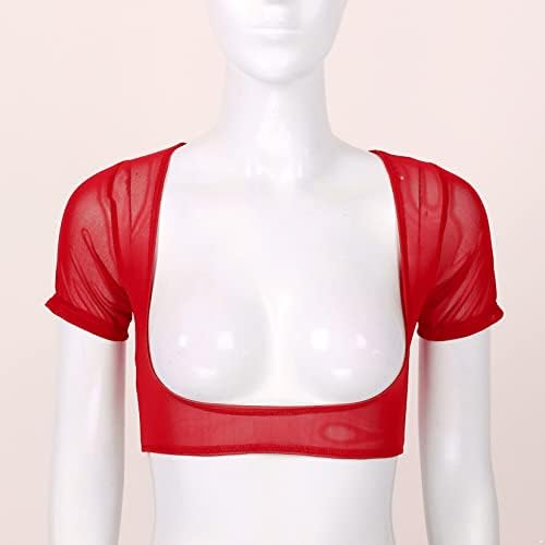 Leе женски мрежен мрежен стомак танцување горниот болеро култура на врвот на отворена биста за биста маица блуза врвови