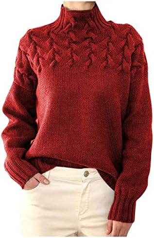 Rmxei женски џемпер од женски женски обичен долг ракав V врат Цврст лабав плетен пулвер врвови