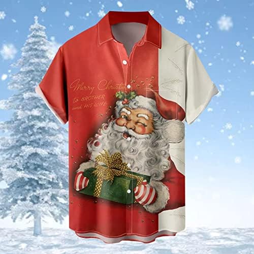 Вокачи Божиќно копче надолу кошули за машки краток ракав Смешен Божиќ Дедо Мраз печати за секојдневна забава за дизајнер на забава