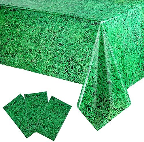 3 Парчиња Пластична Трева За Еднократна Употреба, Живописна Зелена Трева Знак Покривка За Маса За Фудбалски Или Спортски Тематски