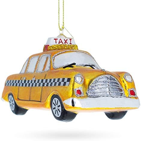 Божиќен украс на жолто такси стакло