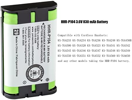 2 пакувања HHR-P104 NI-MH AAA батерија за полнење безжични телефони, батерии за замена на 3,6V 830mAh за Panasonic KX-FG6550 KX-FPG391