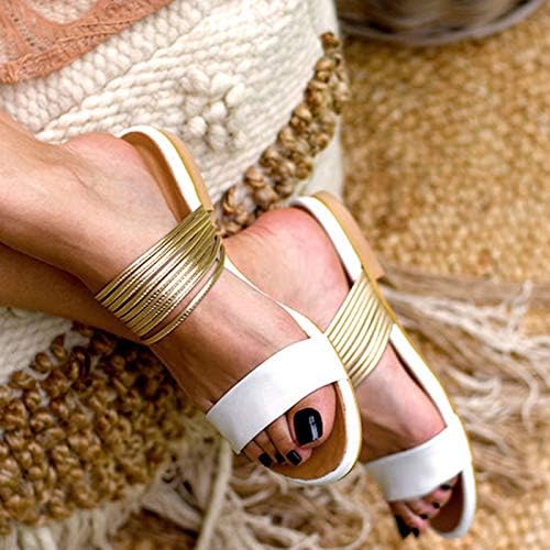 Hlysgo жени широка ширина гроздобер римски сандали отворени тео -случајни слајдови лесни влечки со рамни плочи, затегнати сандали за жени