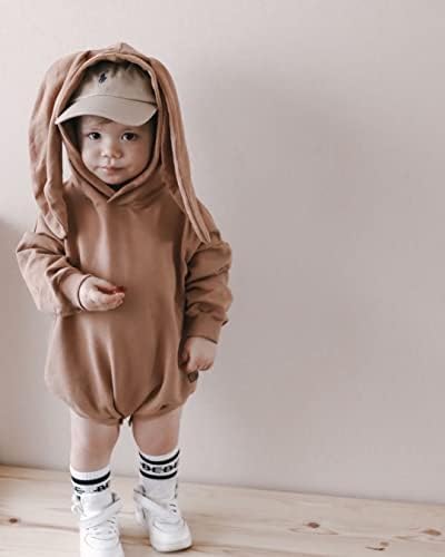Креари новороденче момче девојче Велигденска облека за зајаче уши худи ромпер џемпер за зајак со долг ракав маица скок.