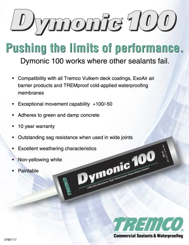 Tremco White Dymonic 100 високи перформанси, единечни компоненти со висока движење, полиуретан заптивната смеса 20,3 FL/Oz колбаси,