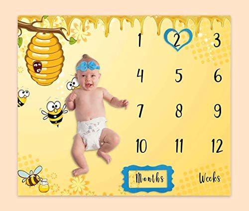 Phmojen Baby Age Milestone, ќебе, пчела саќе за расадник, табела за раст на бебето 1-12 месеци, вклучува 4 рамки и 1 лента за