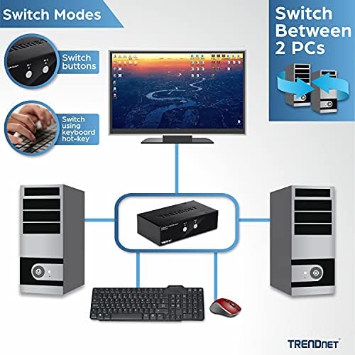 TrendNet 2-PortSportPort KVM прекинувач, DisplayPort 1.2 kVm, поврзете и контролирајте два компјутери, поддржува резолуција