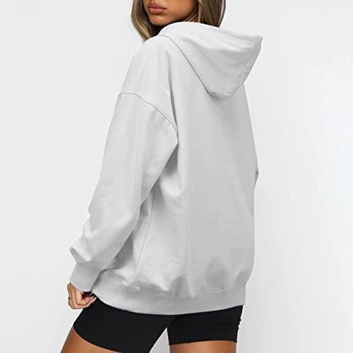 Хоплис лабава двојки за влечење за жени преголема пулверска кошула со цврста боја со цврста боја со долги ракави со џебови со џебови