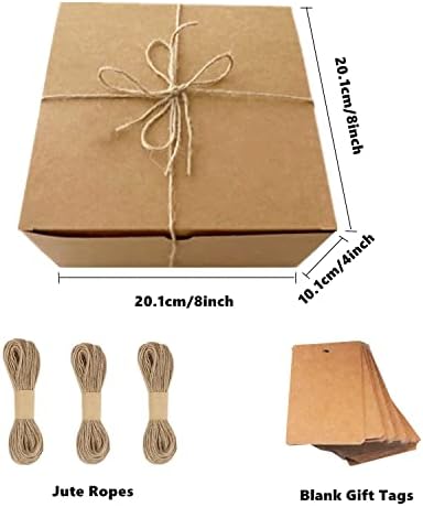 Guifier 15 кутии за подароци со картонски пакувања со капаци, 8x8x4 инчи Браун Крафт хартија деверуши кутии за подароци, кутија