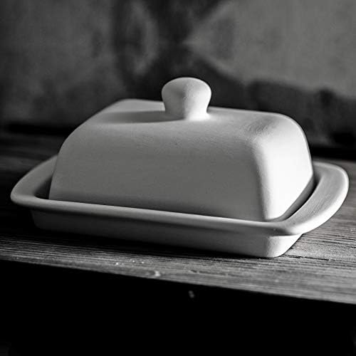 Рачно изработено керамички европски покриен путер за чинија со капак | Единствена црно -бела полконска точка со путер од путер