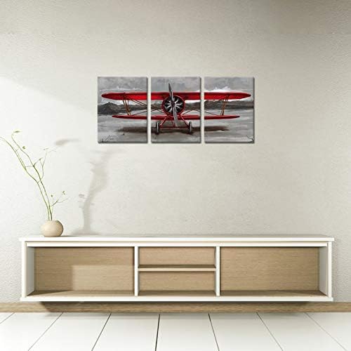 3 парчиња гроздобер авион платно wallид уметност црвен млаз слики со авиони слики црвени и сиви авијациски постери печати за