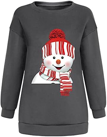 Uikmnh женски џемпери врвови на врвот на есенски снежен човек симпатична класа, долг ракав, тркалезно вратот Божиќно руно џемпер