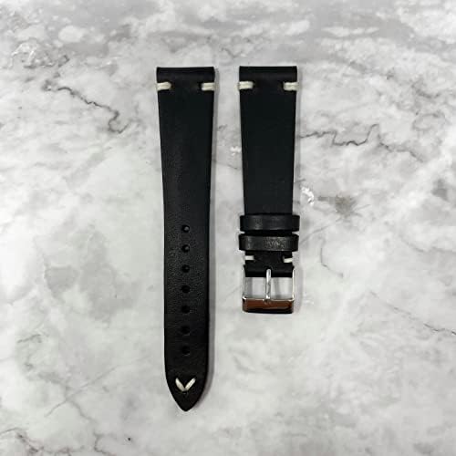 Гроздобер класичен црна кожа, лента за часовници, рачно изработен во Wenfeng1991