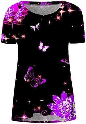 Женски краток ракав Туника Туника за носење со хеланки летна обична екипаж кошула лабава вклопени цветни блузи за печатење во цвеќиња