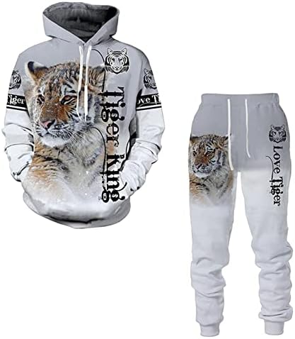3Д тигар печатена машка облека Обични панталони со качулка поставува шарени џемпери кул женски тренерки за мани