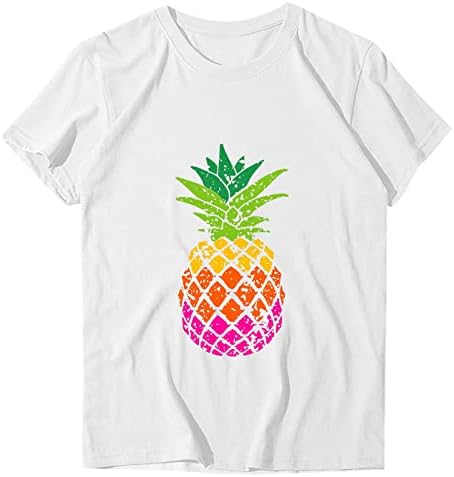Симпатични летни врвови за жени, симпатична ананас печатена летна маица со кратки ракави, обични графички маички