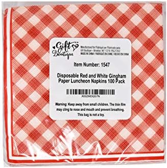 100 црвени гингам ручек салфетки црвени и бели карирани карирани хартиени забава вечера за еднократна употреба салфетка за летна пикник скара