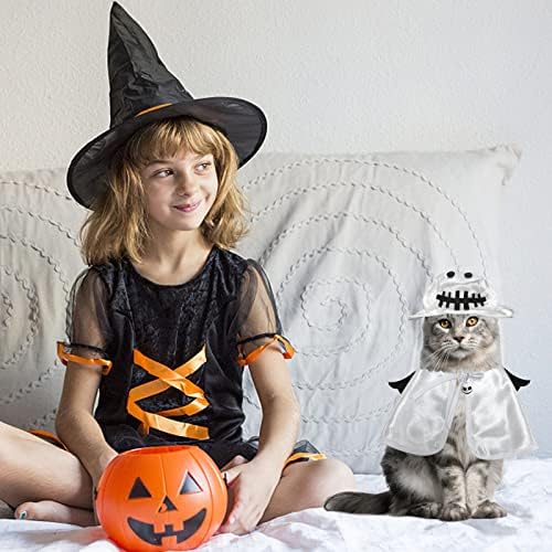 Ноќта на вештерките Костим за мачки: капа за вештерки со мачки со миленичиња наметка, смешна мачка Волшебник костум, мачка за Ноќта на вештерките, облеката за забав?