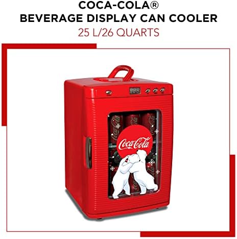 Koolatron KWC-25 Coca-Cola може преносен поладен потопол со поларни мечки и прозорец за прикажување, црвен, личен фрижидер од 25L DC, вклучува