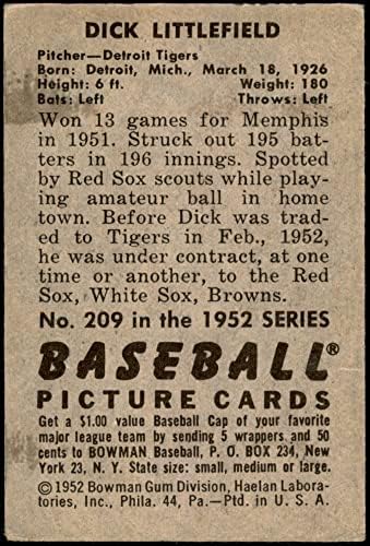 1952 Bowman Редовен бејзбол картичка209 Дик Литлфилд од одделение во Детроит Тигерс добро