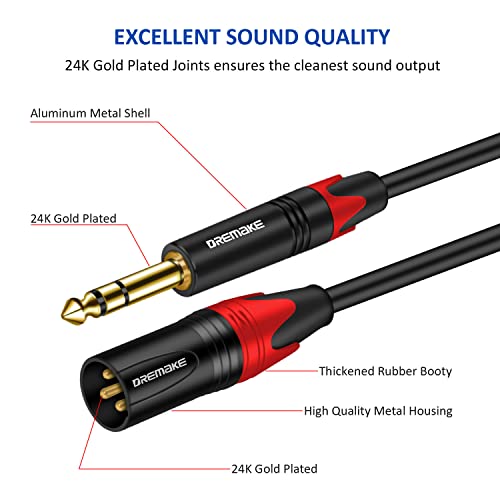 Dremake 6,35 mm 1/4 '' TRS до XLR машки 100ft, 1/4-инчен TRS машки до XLR 3-пински машки балансиран TRS кабел, TRS 1/4 инчи до XLR машки аудио