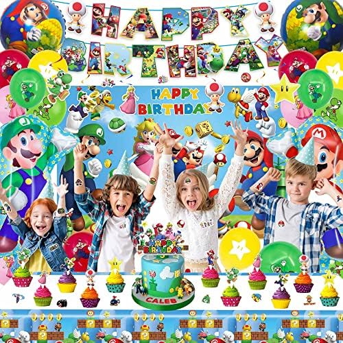 Марио Роденден Материјали Вклучуваат Позадина, Роденден Банер, Виси вител, Балони За Деца Марио Партија Украси