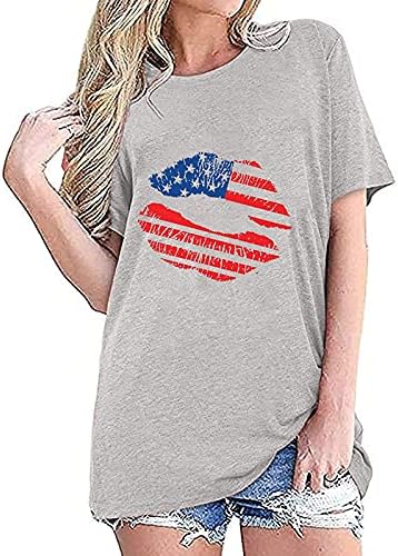 4-ти јули кошули за жени летна маица за Денот на независноста Маица Американски знаме усни печати врвови 2023 Патриотски маички блуза
