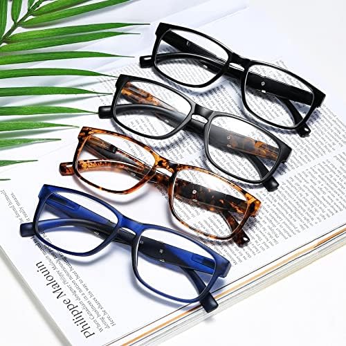 100 класични очила за читање со 4 пакувања за мажи и жени со блокирање на сина светлина за блокирање на компјутерски очила против очила за анти