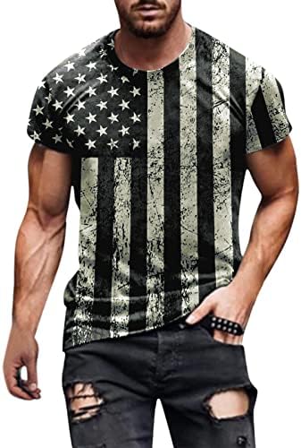 УБСТ Менс војник со кратки ракави маици патриотски ретро американско знаме мускули тенок вклопувачки врвови летни обични маички