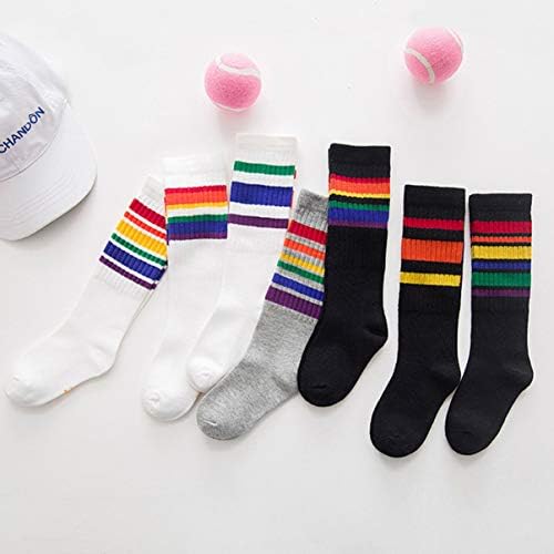 Kesyoo 6 пара памучни долги чорапи колена високи чорапи цевка со средна телесна должина чорап за унисекс деца 1-3 години разновидна