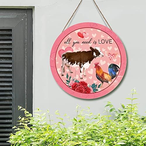 Знак wallиден декор роза цвет и фарма говеда од крава од влезна врата се што ви треба е loveубовна фарма животно знак wallид декор смешен валентин