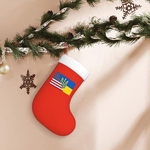 TZT Американско знаме и украински знаме Божиќни чорапи, подароци за одмор на Божиќни празници за украси за семејни празници 18-инчни