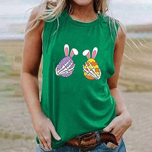 Велигденски кошули за жени Симпатична зајаче јајца графички резервоар за маици за тинејџери за тинејџери лабави обични маички елек