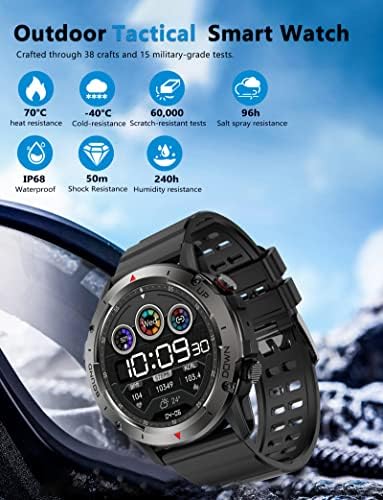 Паметен Часовник За Мажи Bluetooth Повик, 1.39 Воен Тактички Паметен Часовник IP68 Водоотпорен Фитнес Тракер За android iOS Со Отчукувањата