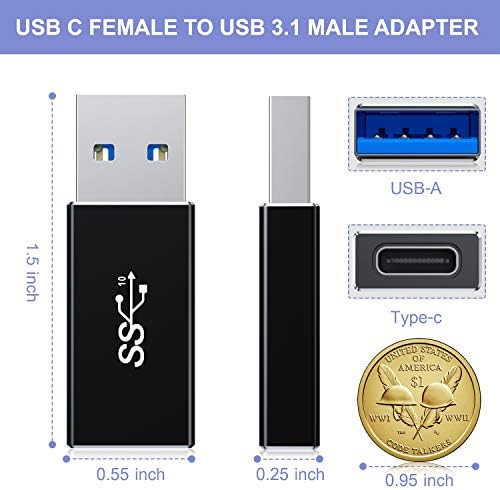 Basesailor USB C Женски НА USB 3.0 Машки Адаптер 2Pack, 5GBPS GEN 1 Тип На Кабел Конектор за iPhone 11 12 13 14 мини Про Макс, iPad 8 9-ти