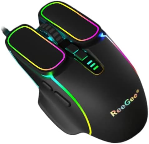 ReeGee M65 Игри Глувчето Жичен, USB Игри Глувци Дишење RGB LED Приклучок Игра Висока Прецизност Прилагодливи 7200 DPI, 7 Програмабилни