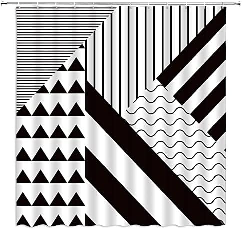 Бохо геометриска завеса за туширање црно -бела геометрија модерна апстрактна триаголник шарена симпатична шик образец за бања украс ткаенина